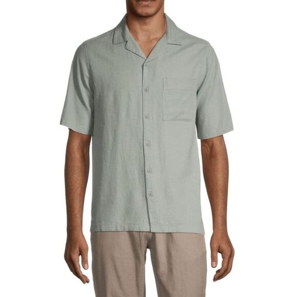 ONIA Sage Green Air Linen Short Sleeve Button Down Shirt Men's Size Large - Picture 1 of 7